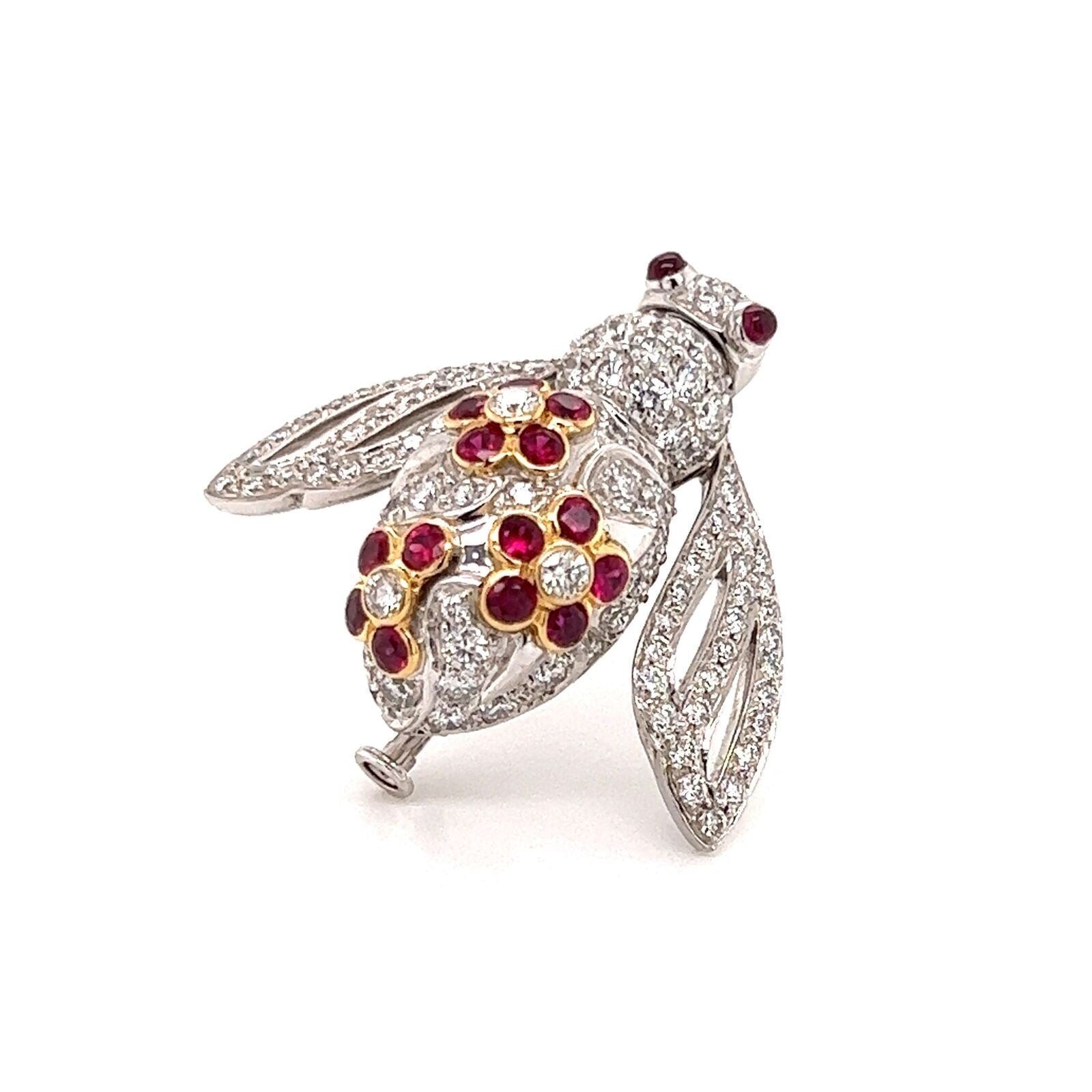 Sabbadini Diamond & Ruby 18k White Gold Bee Pin Brooch | brooches | Brooches, catalog, Designer Jewelry, pins, Sabbadini | Sabbadini