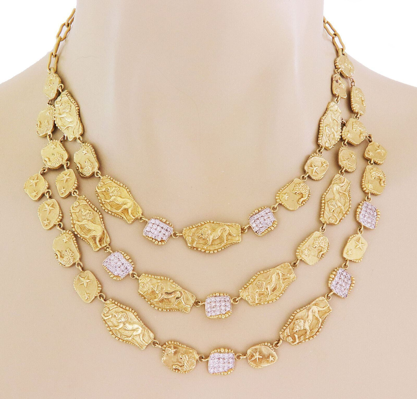 Seidengang Athena Diamond 18k Gold Triple Strand Lions Stars Necklace | Necklaces | Athena, catalog, Designer Jewelry, Necklaces, Seidengang | Seidengang