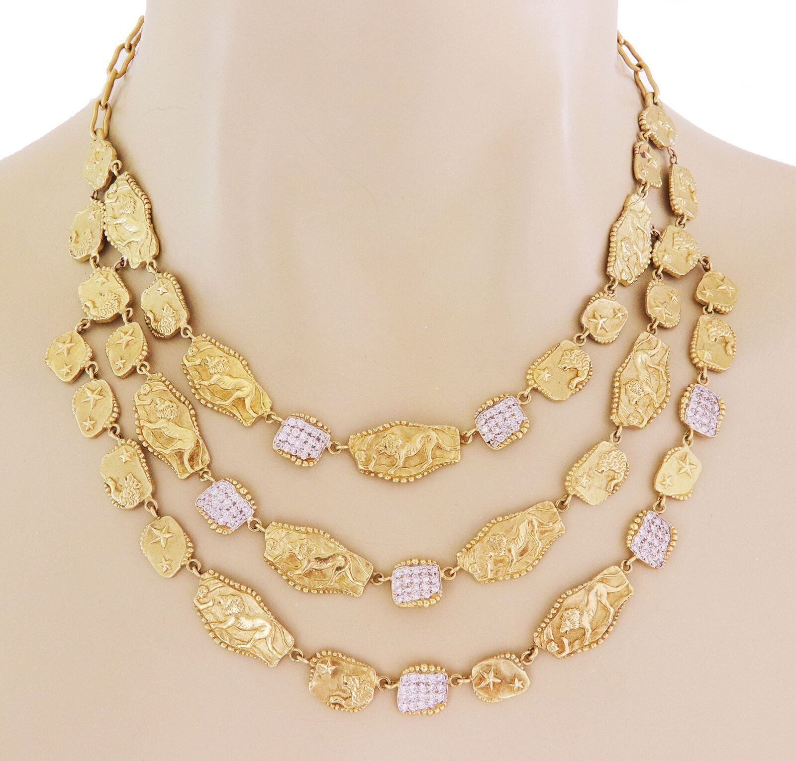 Seidengang Athena Diamond 18k Gold Triple Strand Lions Stars Necklace | Necklaces | Athena, catalog, Designer Jewelry, Necklaces, Seidengang | Seidengang