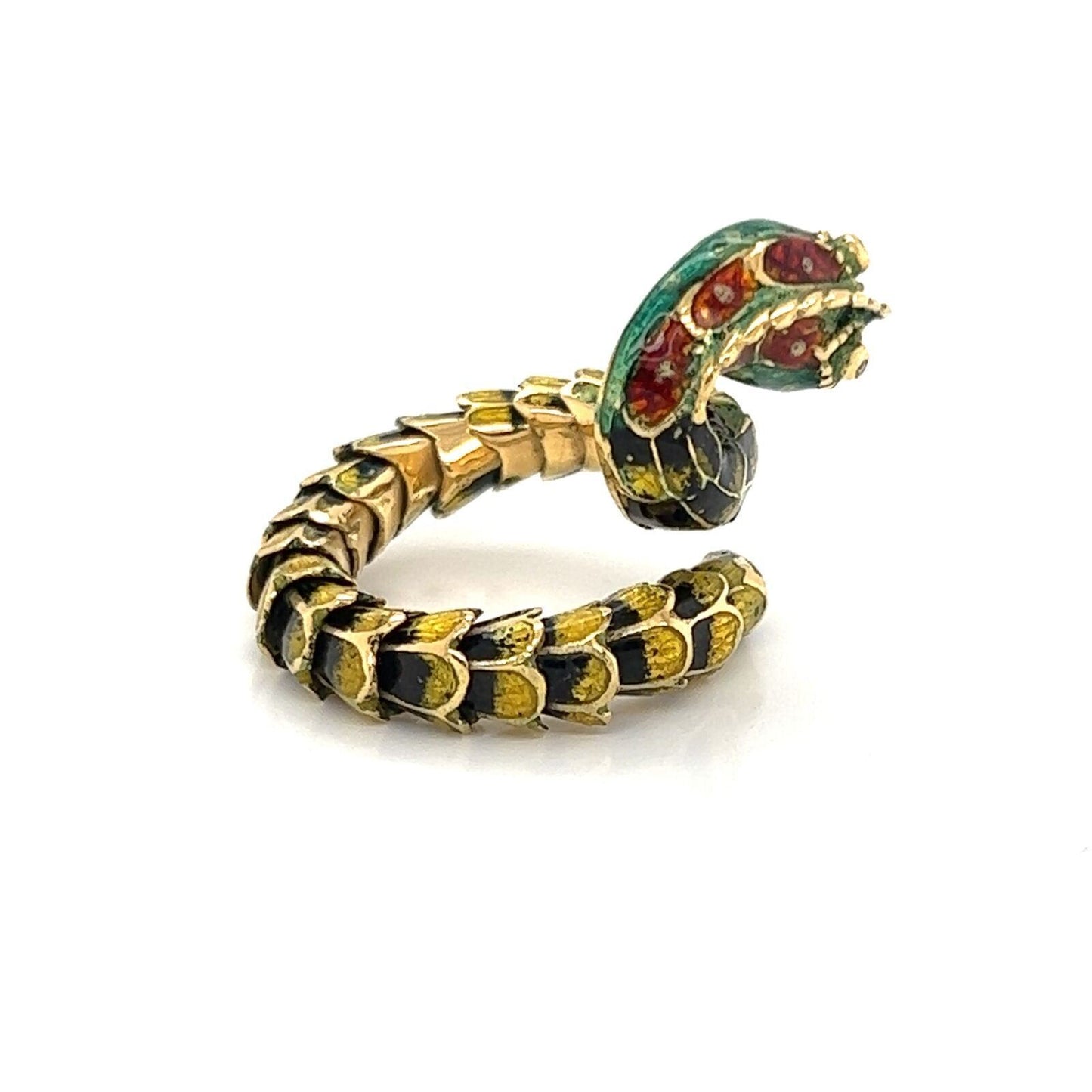 Diamond Enamel 18k Yellow Gold  Scale Open Wrap Snake Ring | Rings | catalog, Estate, Rings, Vintage | Estate