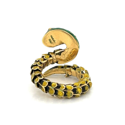 Diamond Enamel 18k Yellow Gold  Scale Open Wrap Snake Ring