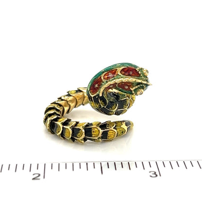 Diamond Enamel 18k Yellow Gold  Scale Open Wrap Snake Ring