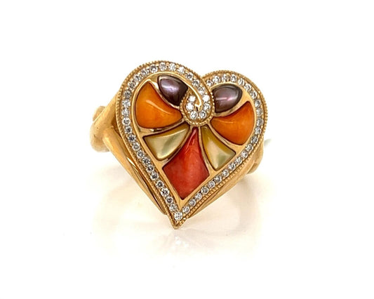 Kabana Diamond Spiny Oyster MOP Gems 14k Yellow Gold Heart Ring | Rings | catalog, Designer Jewelry, Kabana, Rings | Kabana
