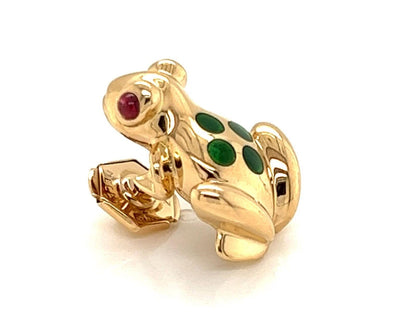 Cartier Ruby Enamel 18k Yellow Gold Frog Lapel Pin