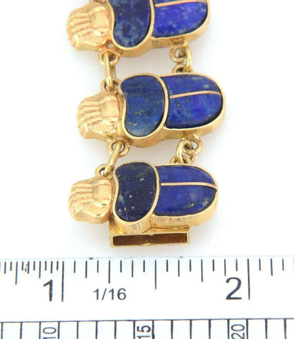 Lapis 18k Yellow Gold 11 Egyptian Scarab Beetle Link Necklace