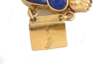 Lapis 18k Yellow Gold 11 Egyptian Scarab Beetle Link Necklace