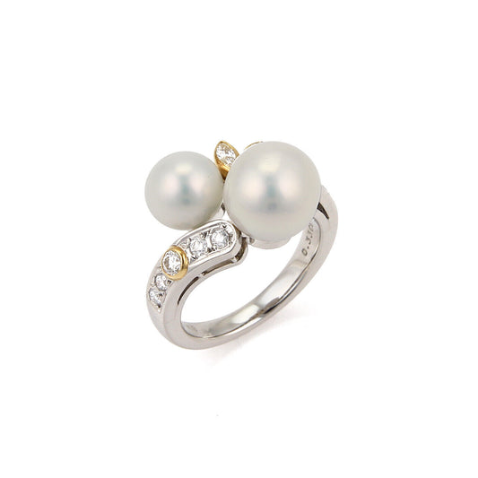 Mikimoto Diamond Akoya Pearls Platinum 18k Yellow Gold Bypass Ring | Rings | catalog, Designer Jewelry, Mikimoto, Pearls, Rings | Mikimoto