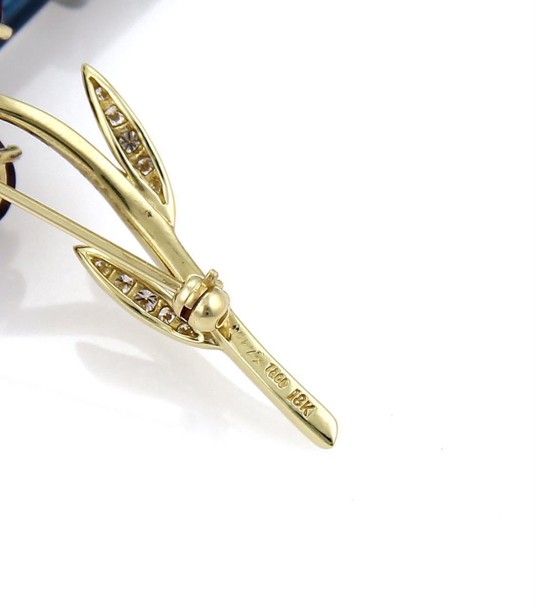 Tiffany & Co. Diamond Amethyst Flower 18k Yellow Gold Pin Brooch