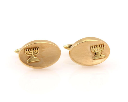 14k Yellow Gold Oval Shaped Judaica Menorah Cufflinks | Jewels by Joy