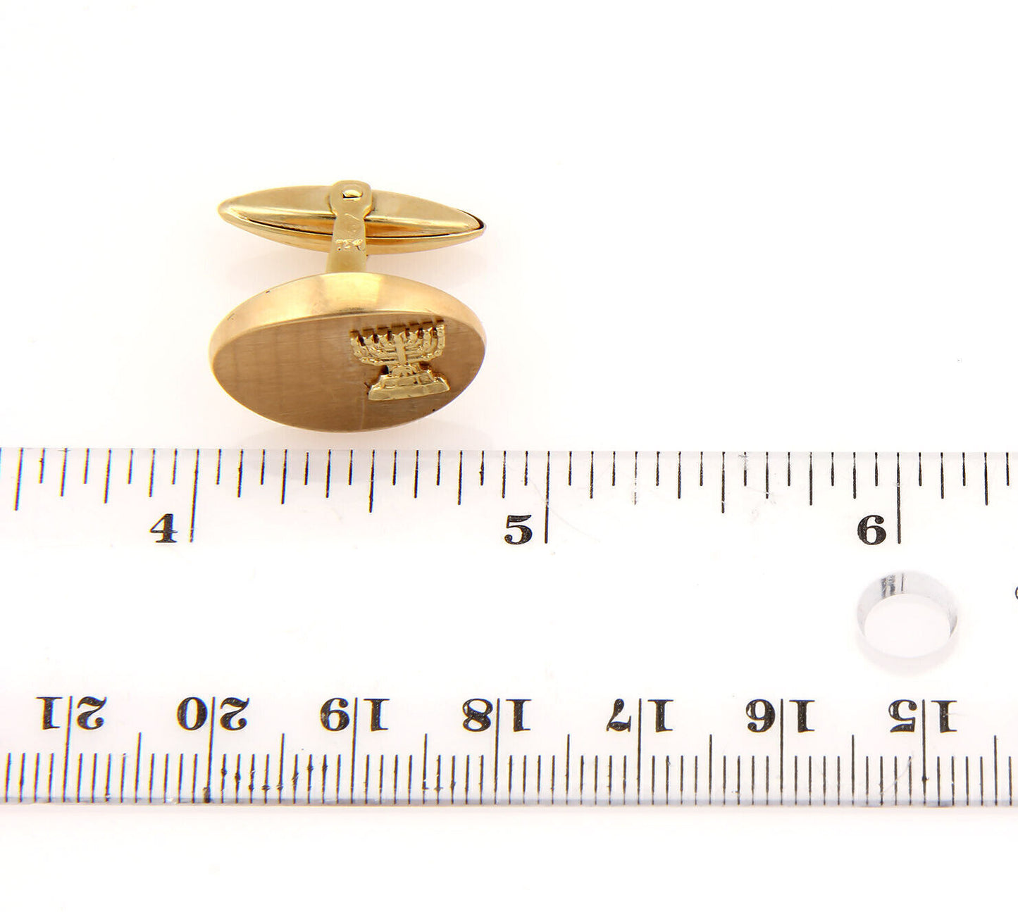 Oval Shaped 14k Yellow Gold Judaica Menorah Cufflinks - 8.9gr.