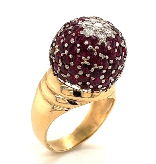 Diamond Ruby 18k two Tone Gold Large Dome Ring