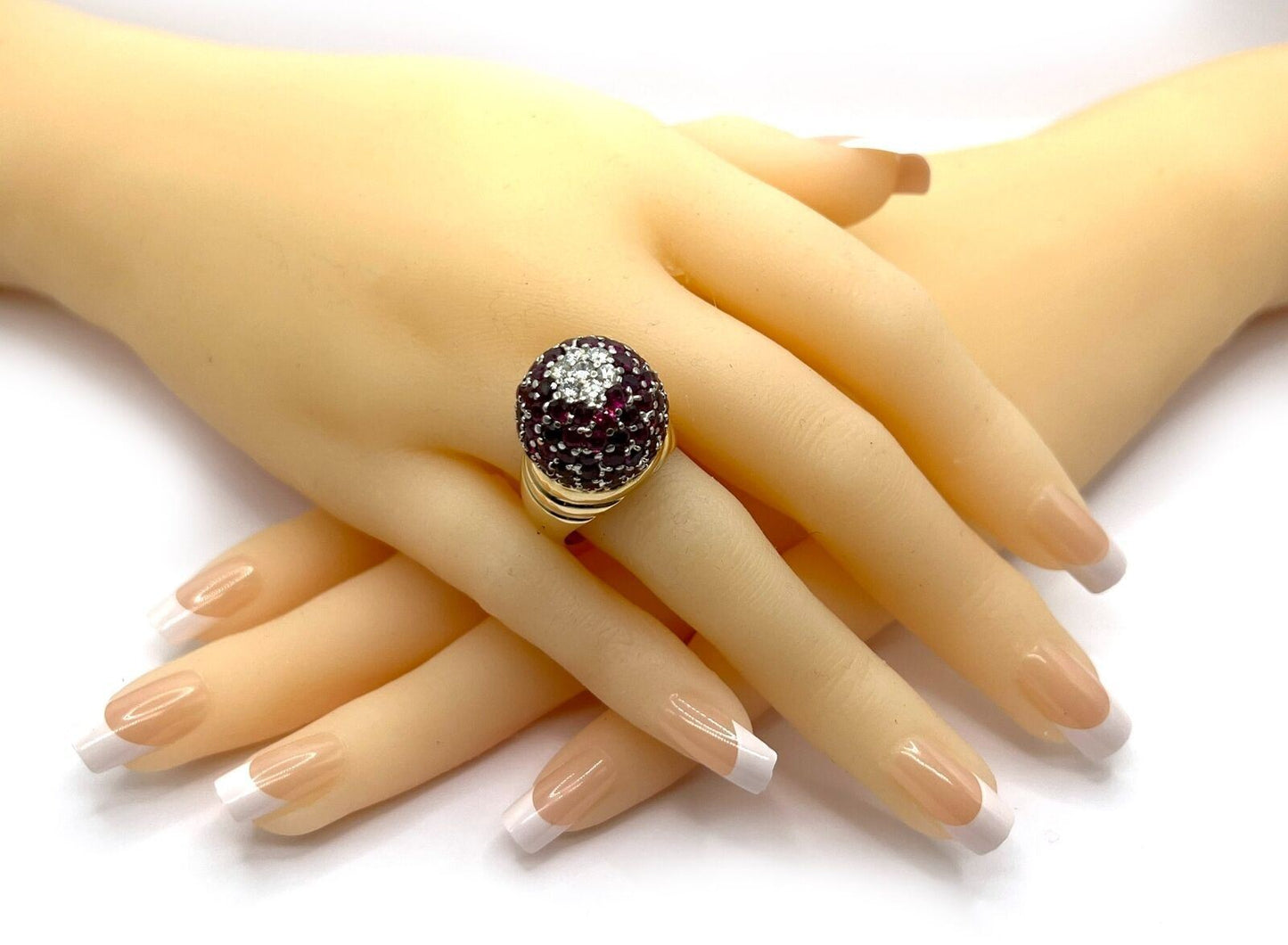 Diamond Ruby 18k two Tone Gold Large Dome Ring