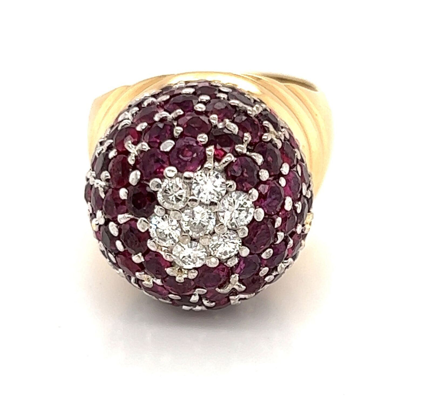 Diamond Ruby 18k two Tone Gold Large Dome Ring