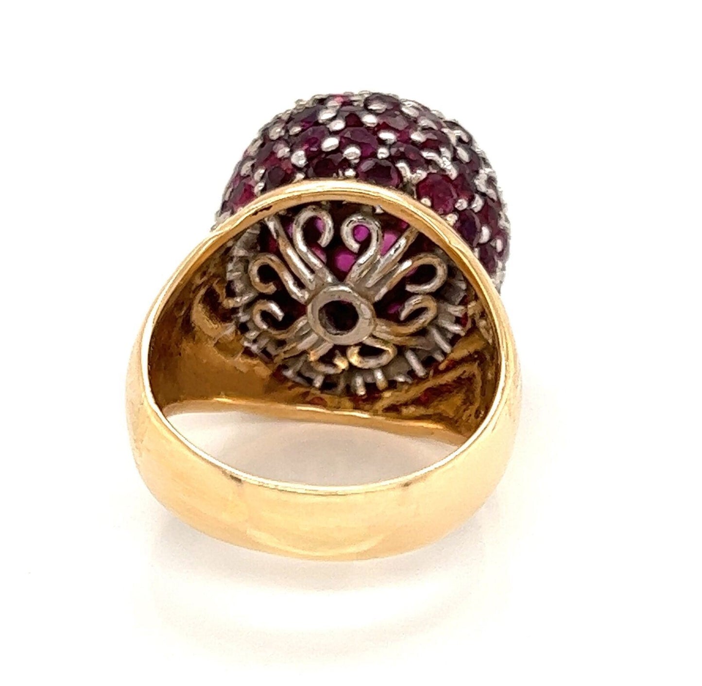 Diamond Ruby 18k two Tone Gold Large Dome Ring