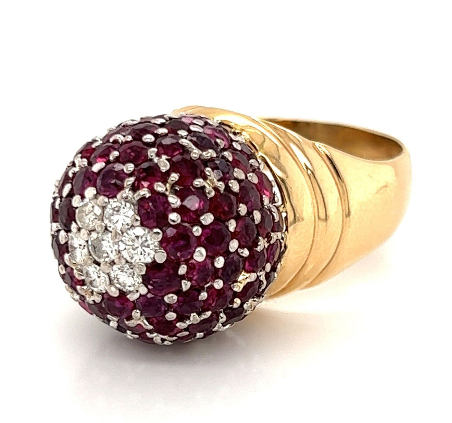 Diamond Ruby 18k two Tone Gold Large Dome Ring