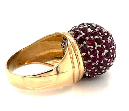 Diamond Ruby 18k two Tone Gold Large Dome Ring