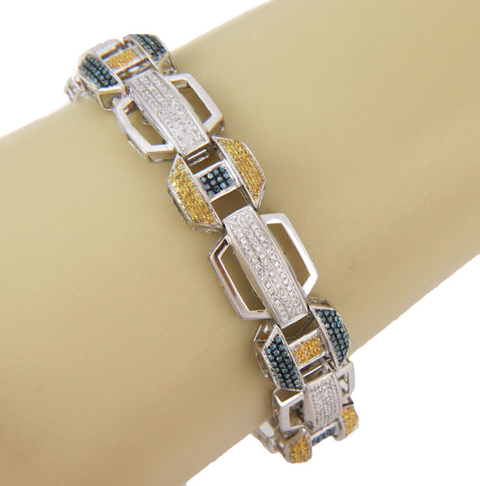Multi Color Diamond 14k White Gold Octagon Fancy Link Bracelet