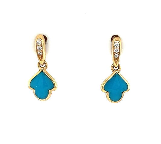 Kabana 14k Yellow Gold Diamond Turquoise Lotus Flower Dangle Earrings | Earrings | catalog, Designer Jewelry, Earrings, Kabana | Kabana