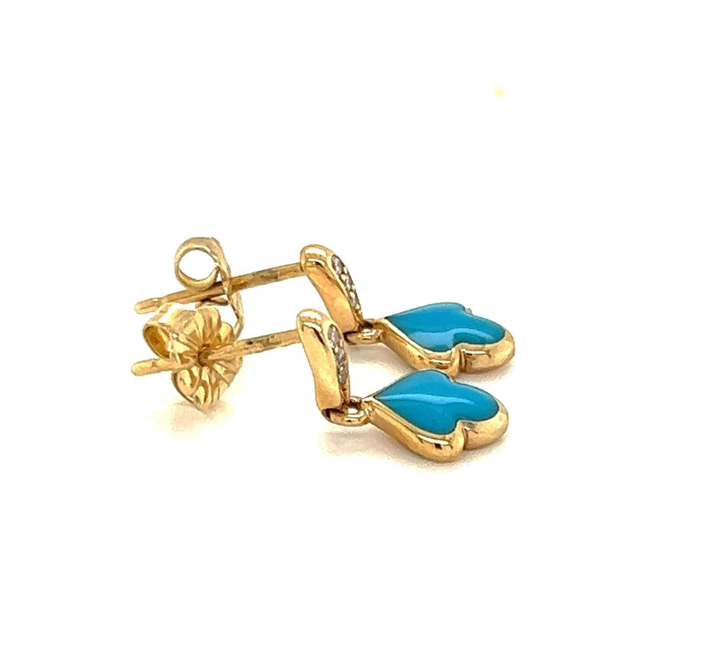 Kabana 14k Yellow Gold Diamond Turquoise Lotus Flower Dangle Earrings