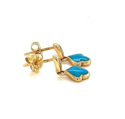 Kabana 14k Yellow Gold Diamond Turquoise Lotus Flower Dangle Earrings