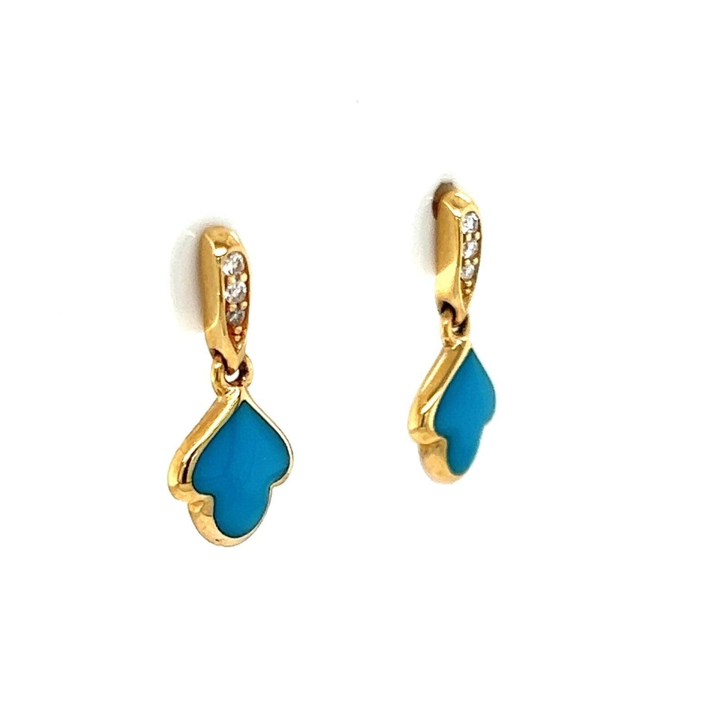 Kabana 14k Yellow Gold Diamond Turquoise Lotus Flower Dangle Earrings