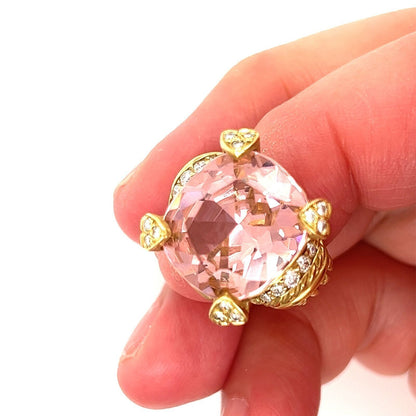 Judith Ripka Pink Quartz Diamond 18k Yellow Gold Cocktail Ring
