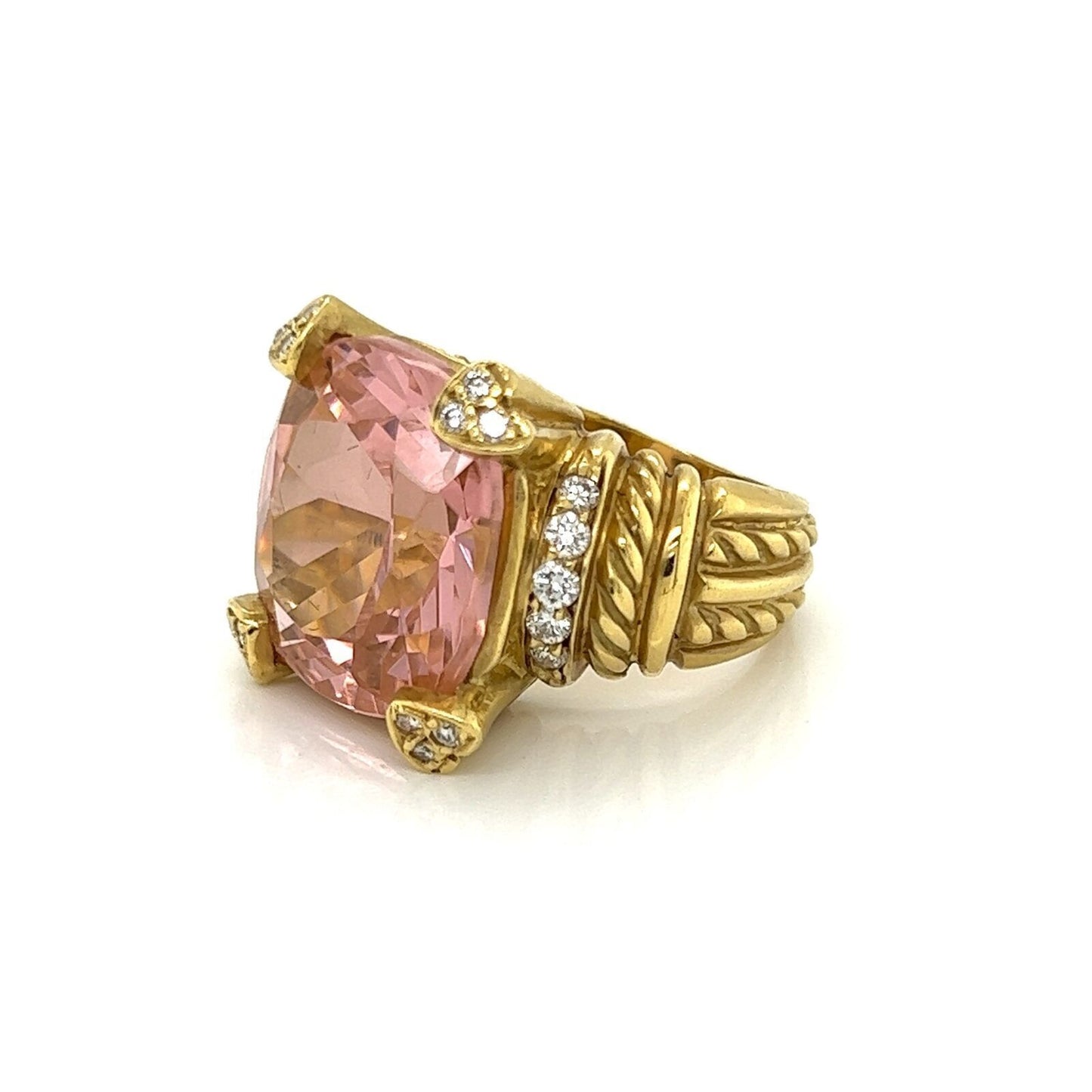 Judith Ripka Pink Quartz Diamond 18k Yellow Gold Cocktail Ring