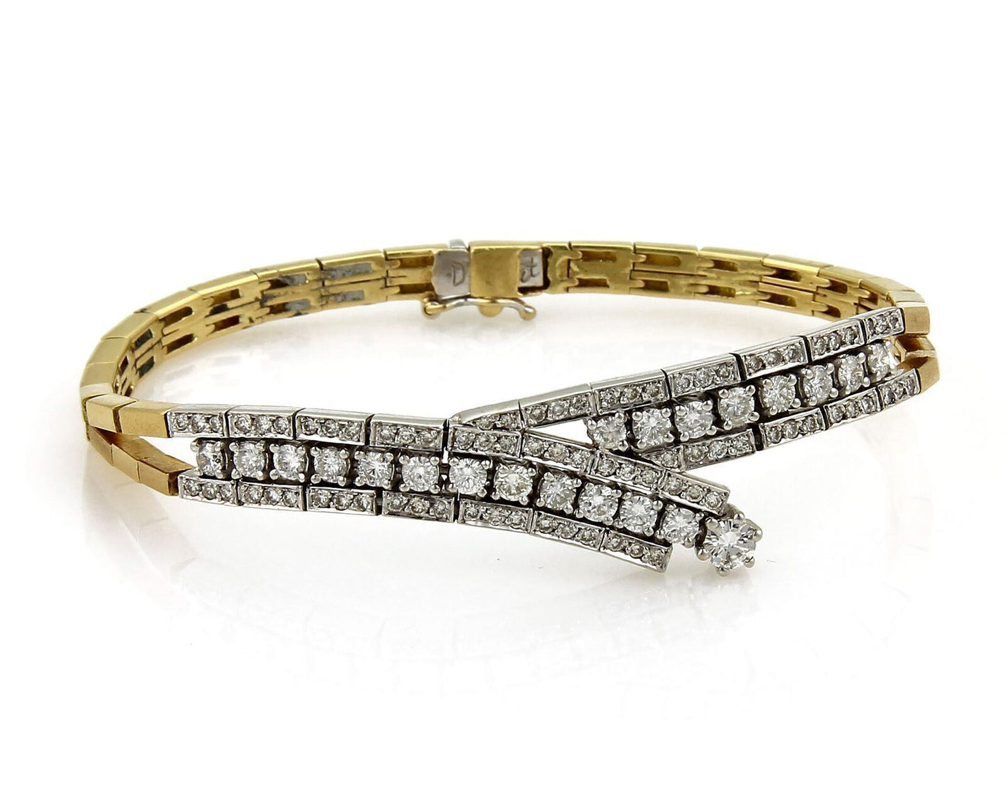 Bypass 2.51ct Diamond 18k Two Tone Gold Link Bracelet