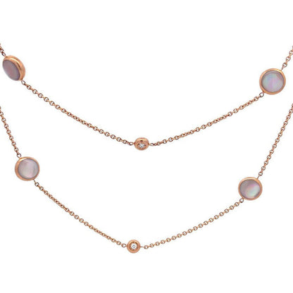 Kabana Diamond Mother of Pearl Button Motifs 18k Rose Gold 2 Layered Necklace