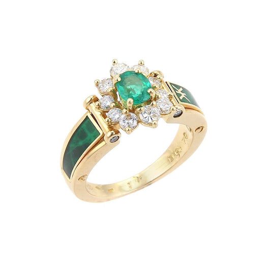 Korloff Diamonds & Emerald Enamel 18k Gold Cocktail Ring