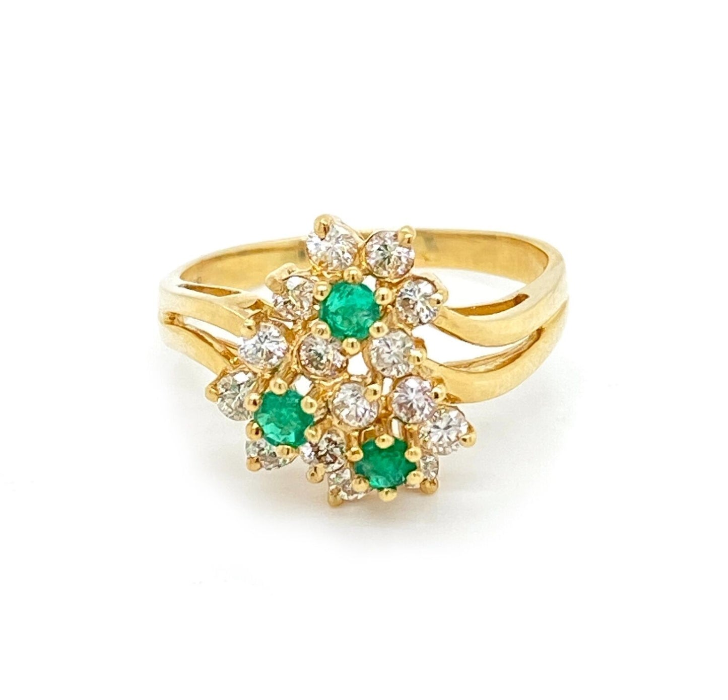 Diamond & Emerald 14k Yellow Gold Floral Ring