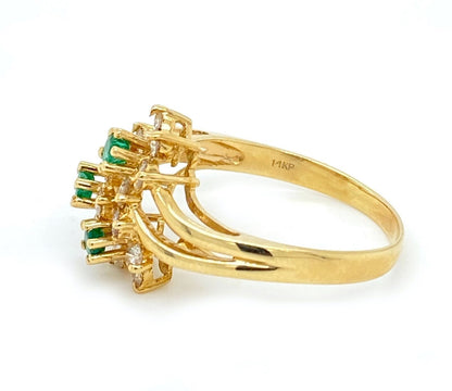 Diamond & Emerald 14k Yellow Gold Floral Ring