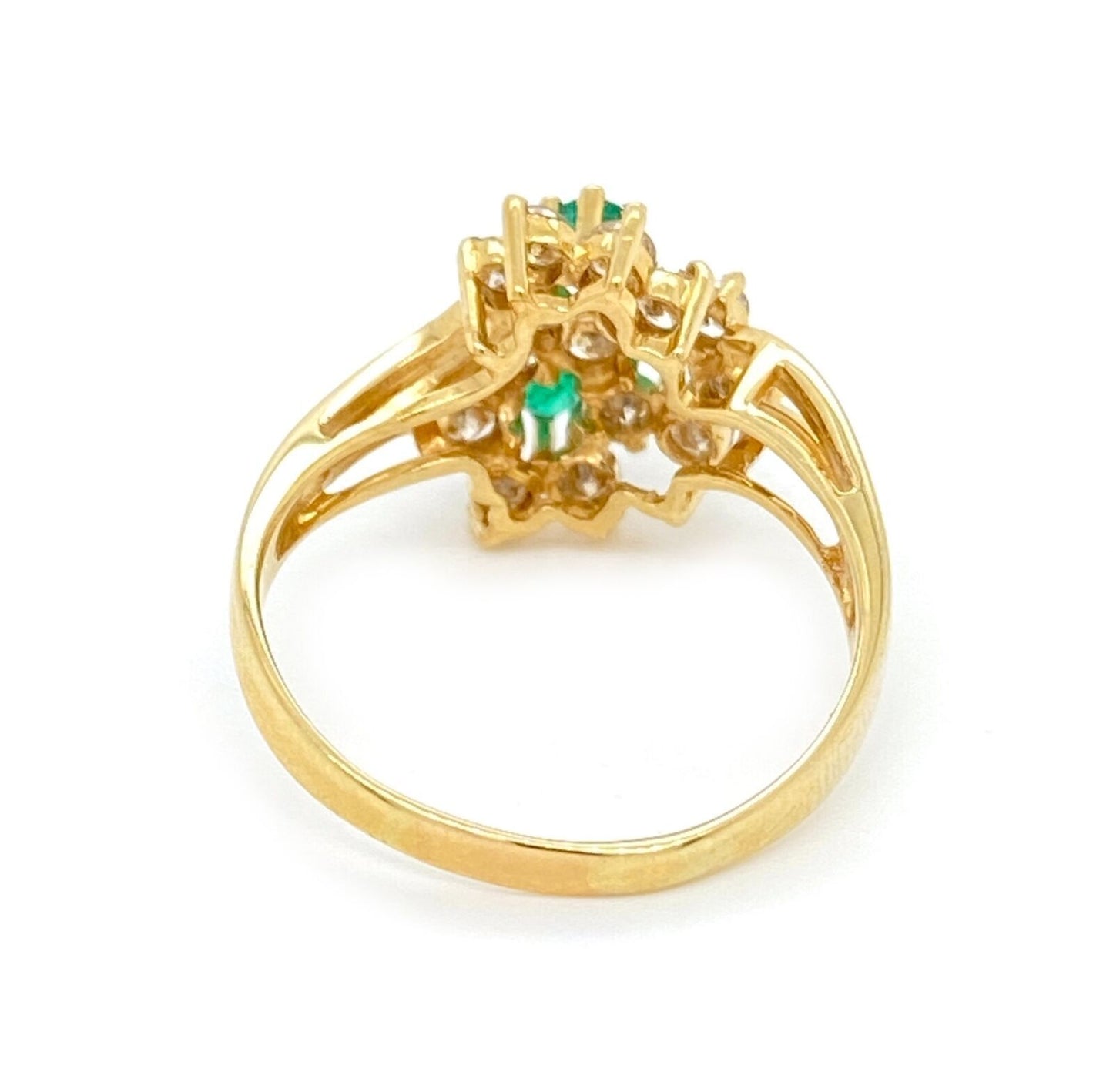 Diamond & Emerald 14k Yellow Gold Floral Ring