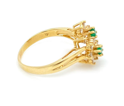 Diamond & Emerald 14k Yellow Gold Floral Ring