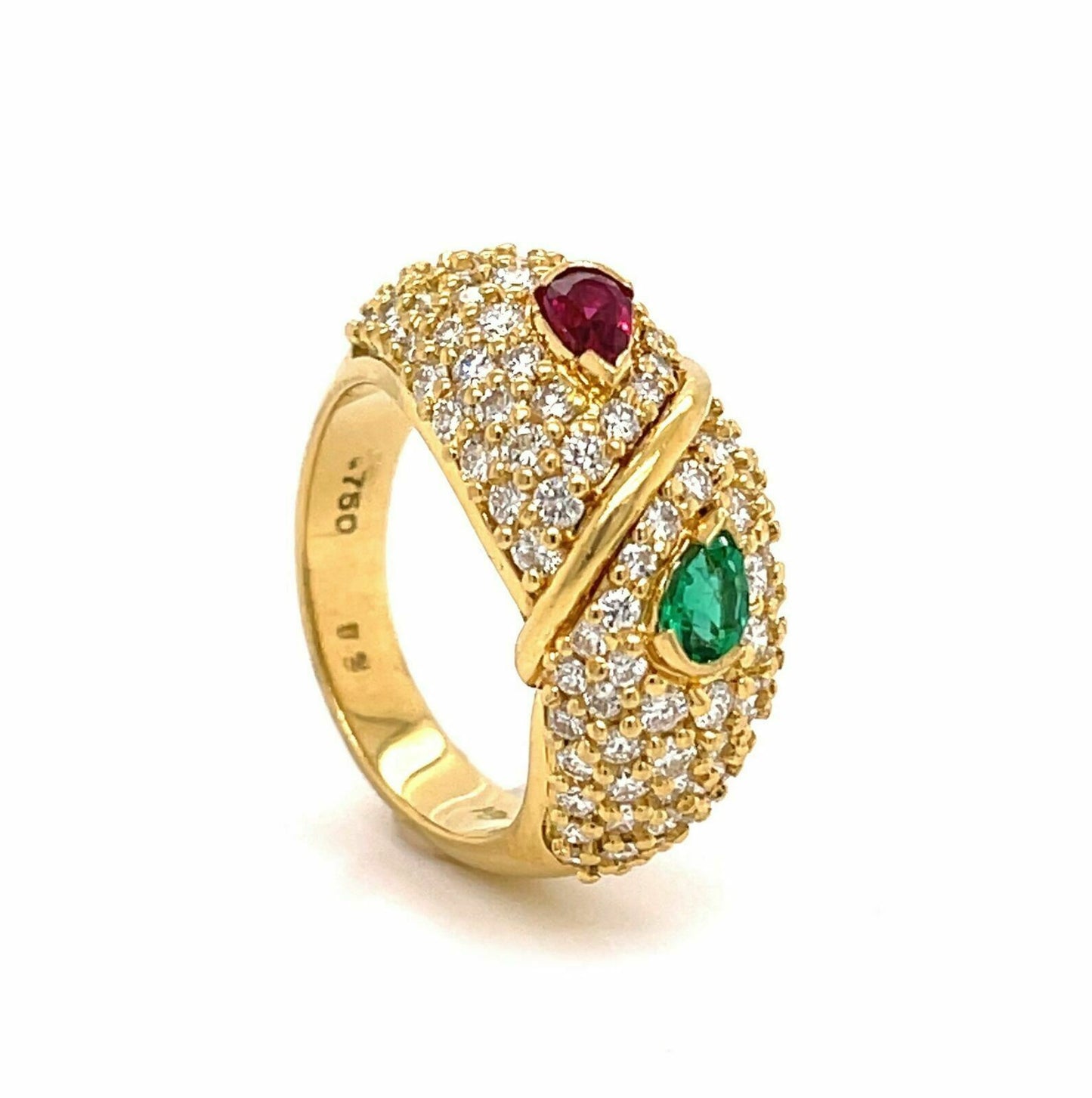 Hammerman Brothers Diamond Ruby & Emerald 18k Yellow Gold Ring