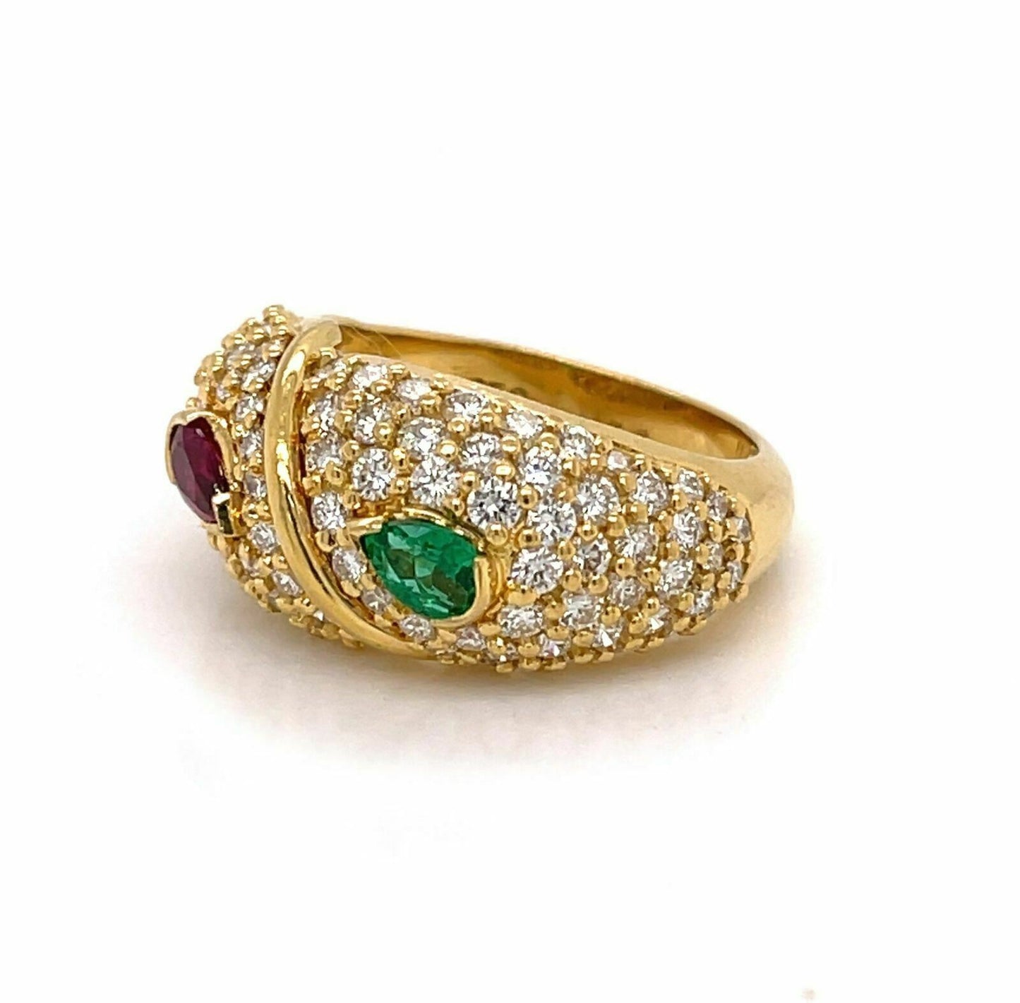 Hammerman Brothers Diamond Ruby & Emerald 18k Yellow Gold Ring