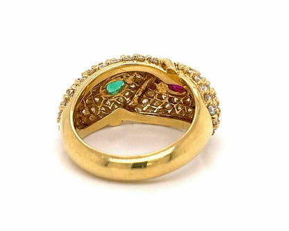 Hammerman Brothers Diamond Ruby & Emerald 18k Yellow Gold Ring