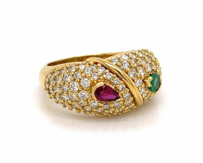 Hammerman Brothers Diamond Ruby & Emerald 18k Yellow Gold Ring