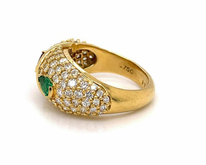 Hammerman Brothers Diamond Ruby & Emerald 18k Yellow Gold Ring