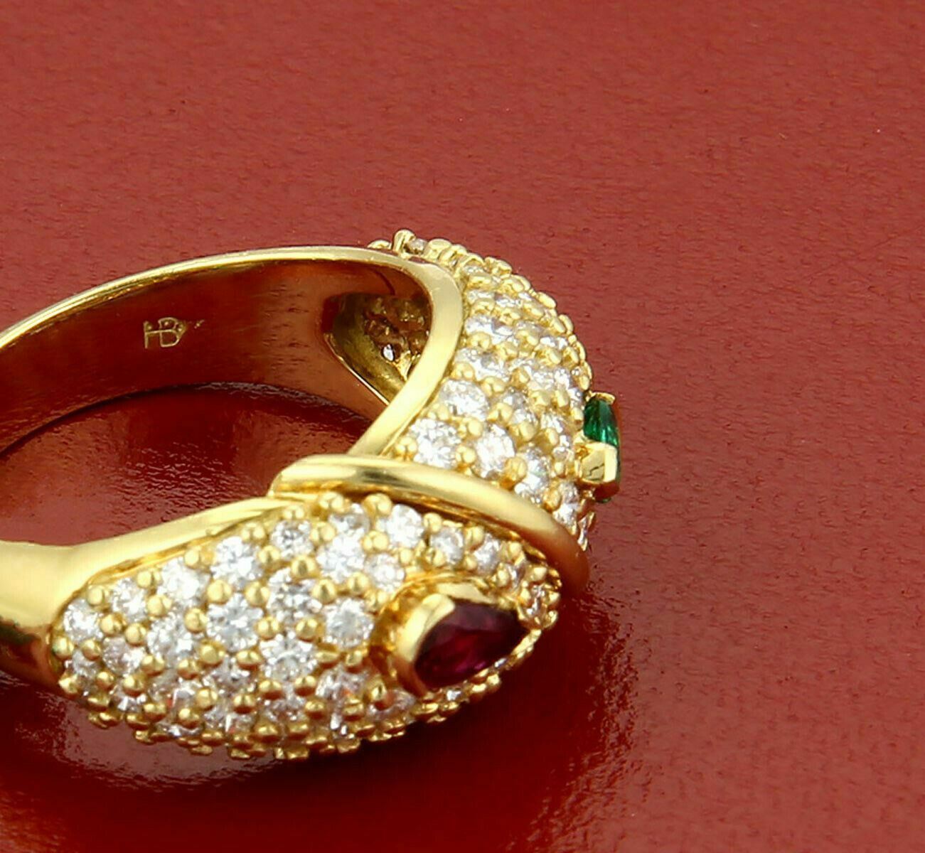 Hammerman Brothers Diamond Ruby & Emerald 18k Yellow Gold Ring