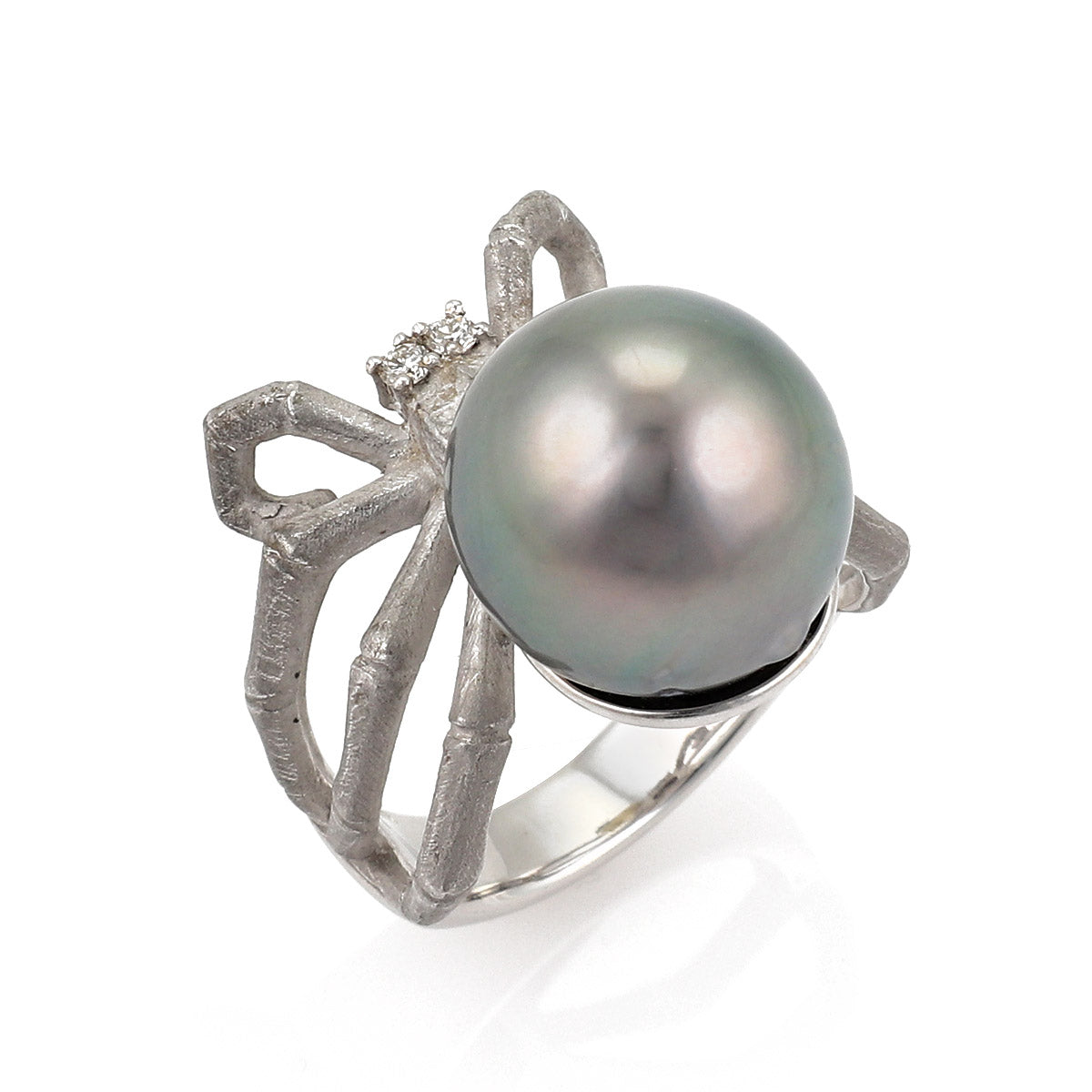 Grey Pearl & Diamond 18k White Gold Spider Ring | Rings | catalog, modern, Pearls, Vintage | Modern