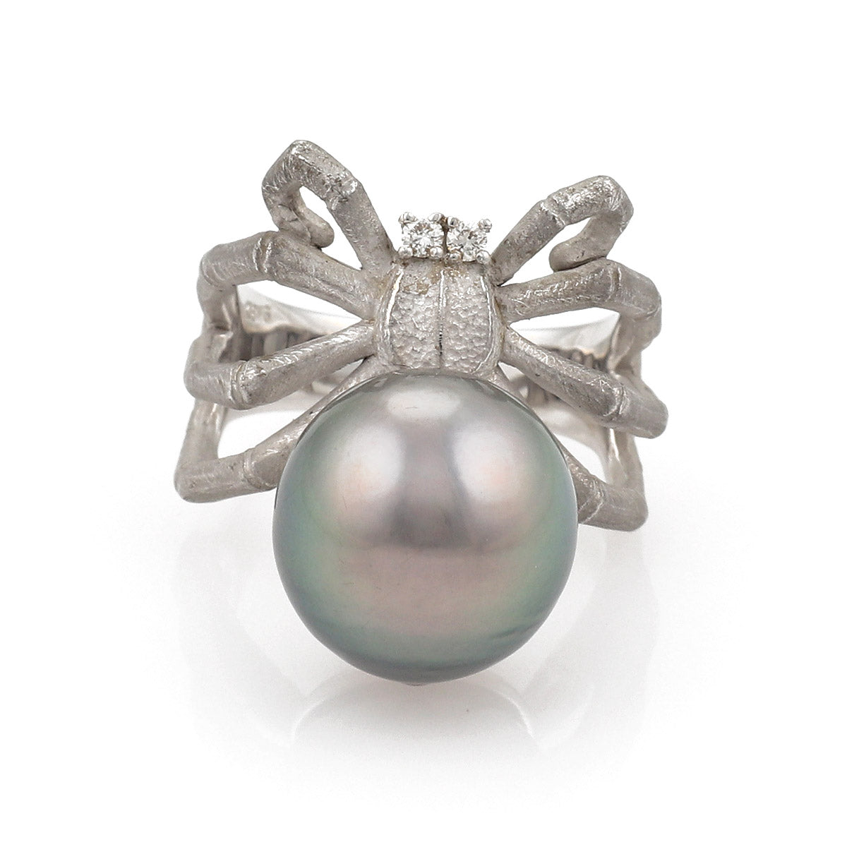 Grey Pearl & Diamond 18k White Gold Spider Ring