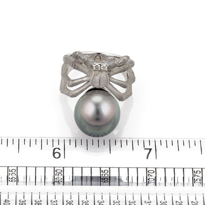 Grey Pearl & Diamond 18k White Gold Spider Ring