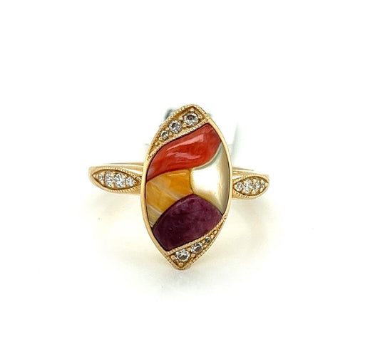 Kabana 14k Gold Diamond Spiny Oyster MOP Marquise Ring | Rings | catalog, Designer Jewelry, Kabana, Rings | Kabana