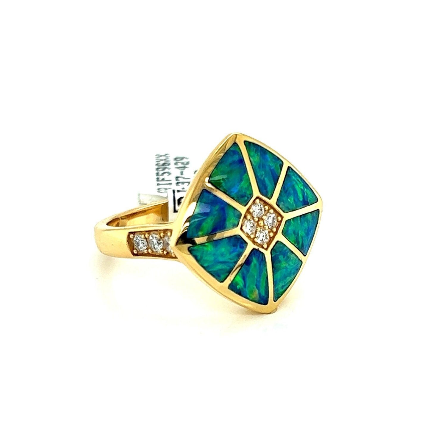 Kabana Diamond Fire Opal Inlay 18k Yellow Cocktail Ring