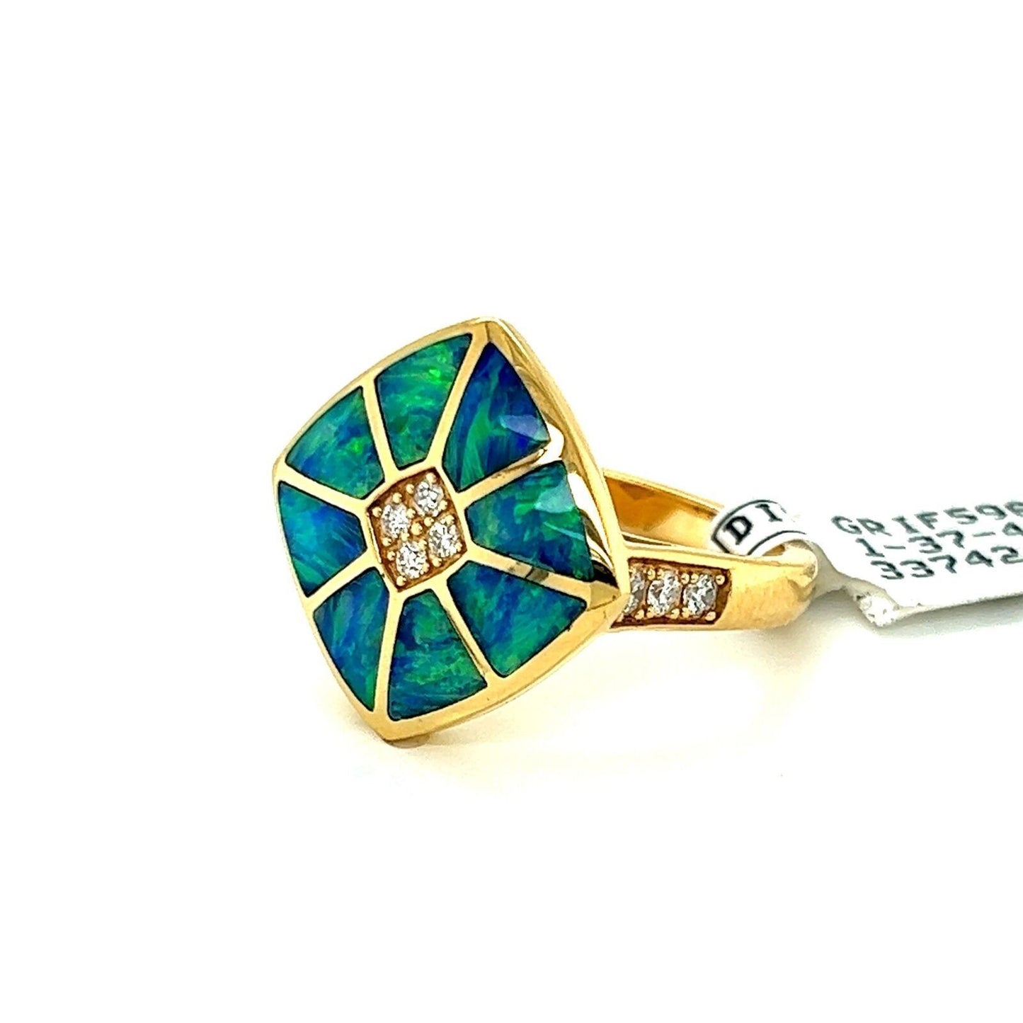 Kabana Diamond Fire Opal Inlay 18k Yellow Cocktail Ring