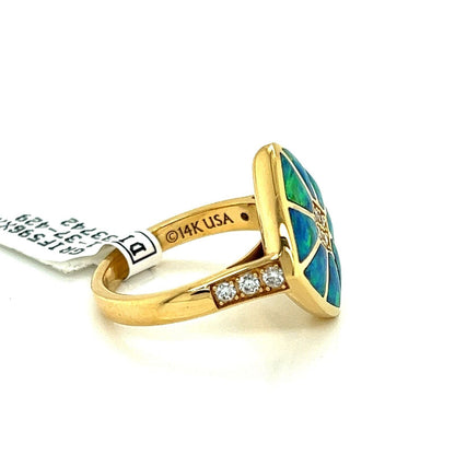 Kabana Diamond Fire Opal Inlay 18k Yellow Cocktail Ring