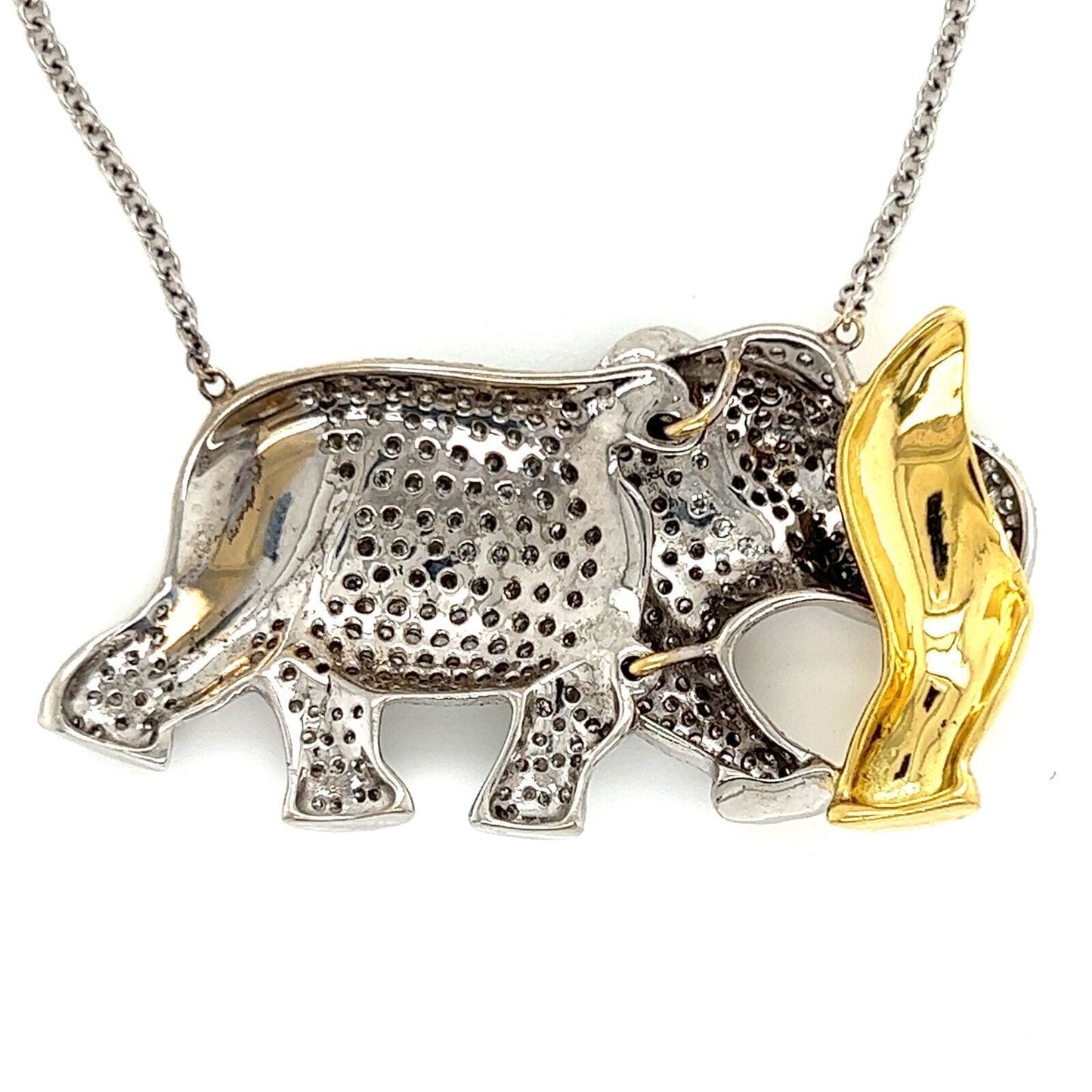 Nova Diamonds & Emerald 18k Two Tone Gold Elephant Pendant Necklace