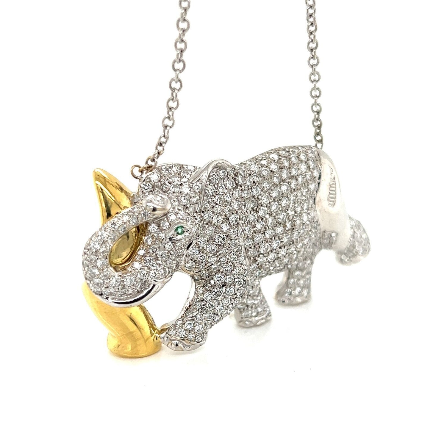 Nova Diamonds & Emerald 18k Two Tone Gold Elephant Pendant Necklace