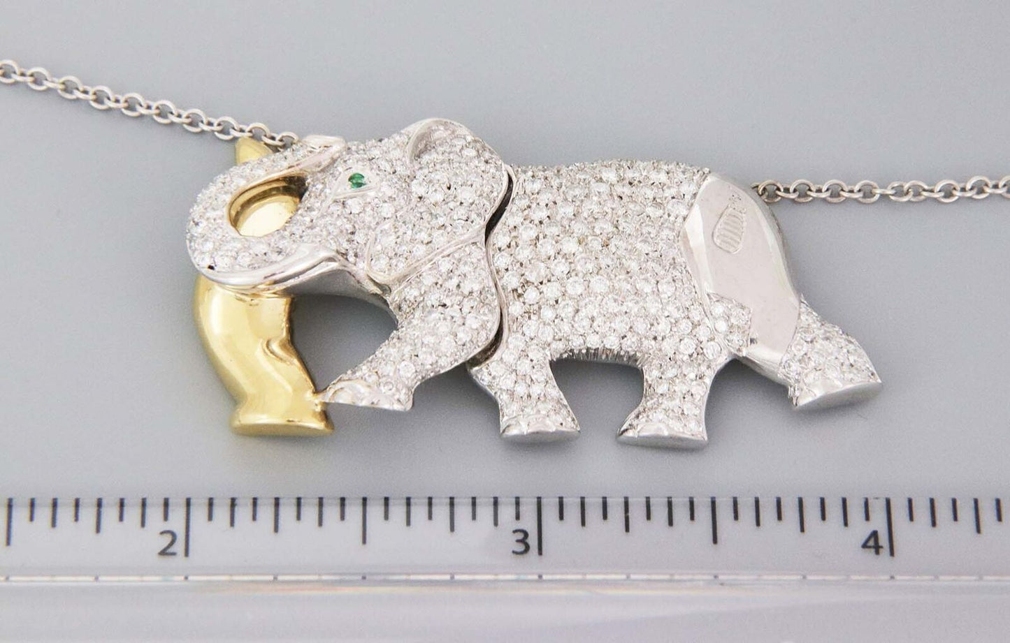 Nova Diamonds & Emerald 18k Two Tone Gold Elephant Pendant Necklace